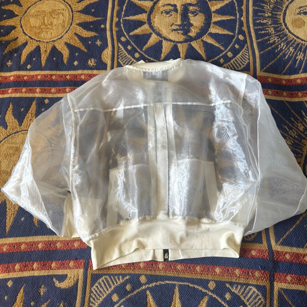 GSTQ White Sheer Street Style Lightweight Organza Bomber Jacket Size XS - Picture 5 of 5